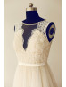 Ivory Lace Champagne Lining Pearls Back Bridesmaid Dress